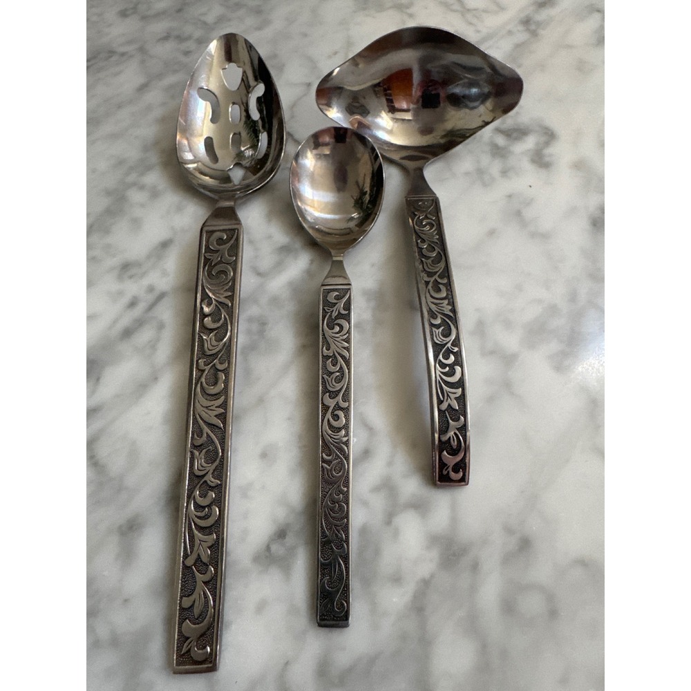 Riviera Monterey Stainless Serving Set Slotted Spoon Ladle Japan Vintage 3pc